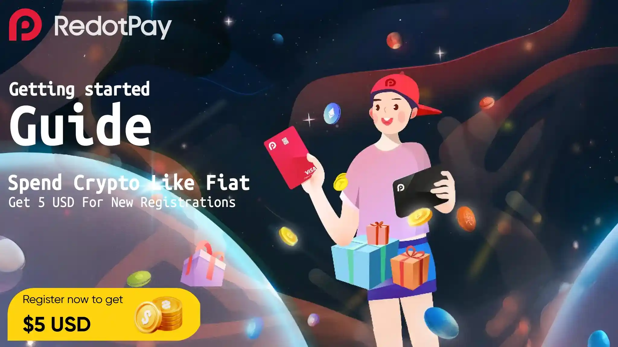 Featured banner for RedotPay Getting Started Guide 2025: Spend crypto like fiat and get $5 USD bonus for new registrations.