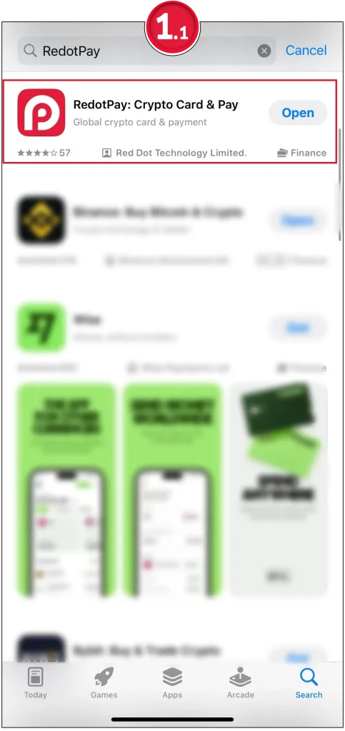 Step 1.1 for RedotPay in 2025: Finding and downloading the RedotPay Crypto Card & Pay app from the app store.